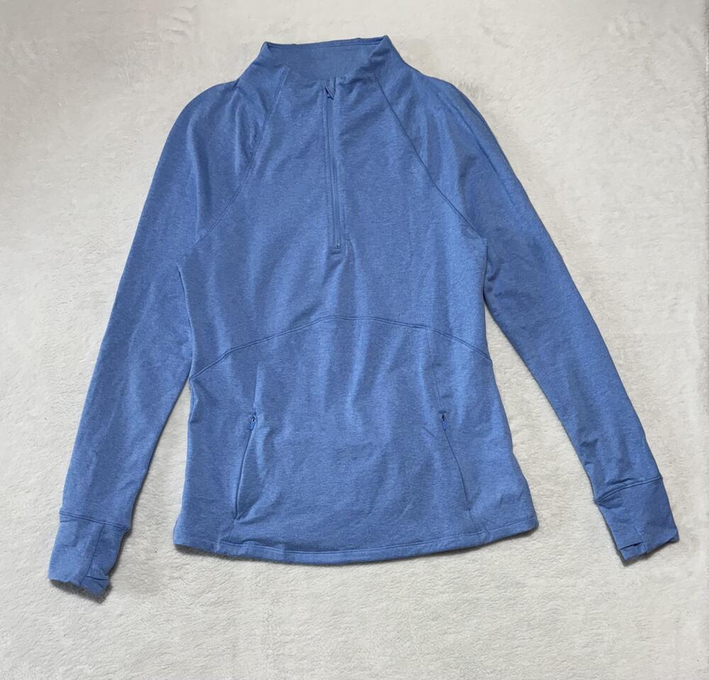 Danskin Pullover Womens Small Blue Heather Quarter Zip Thumbholes Pockets Raglan